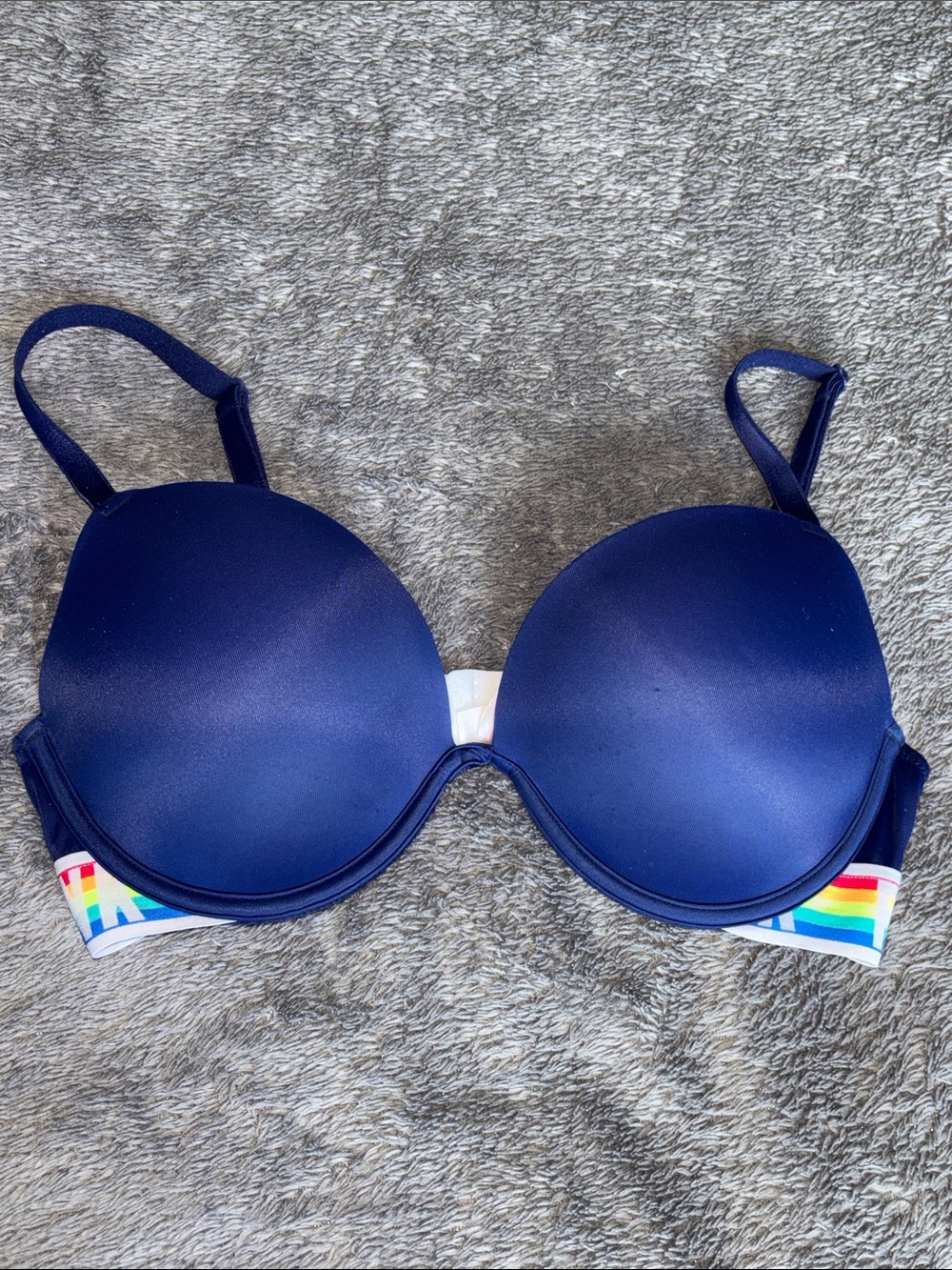 PINK VICTORIA’S SECRET Navy Super Push-Up Bra with Rainbow Trim